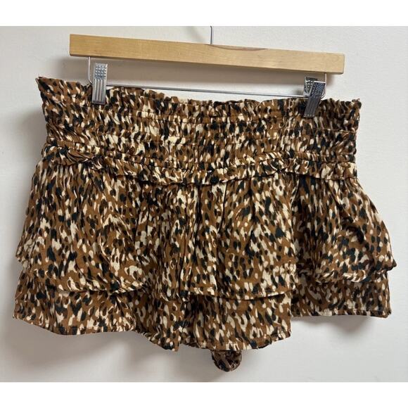 Anthropologie Celandine Brown Motif Tiered Ruffle Shorts XL Cotton NWT - Picture 2 of 7